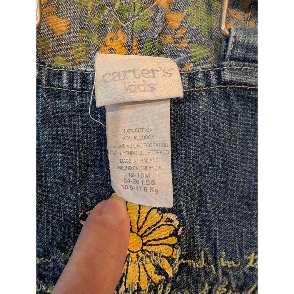 Vintage Carters Kids Denim Sunflower‎ Overalls Medium Wash Blue 12-18M